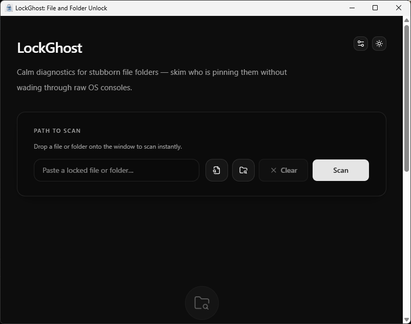 LockGhost main window in Mica-aware dark mode, matching the Windows 11 system theme.